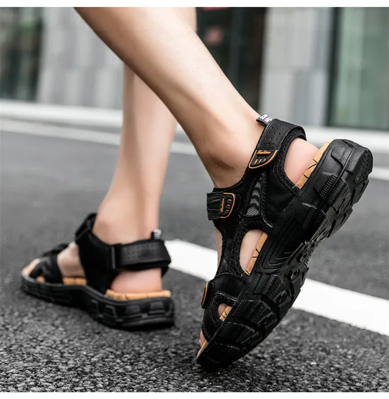 Brand Classic Mens Sandals Summer Genuine Leather Sandals Men Outdoor Casual Lightweight Sandal Fashion Men Sneakers Size 38-46