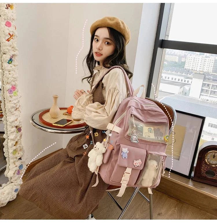 JULYCCINO New Buckle Badge Women Backpack Candy Color Fashion Cute Schoolbag Shoulder Student Bag Teenage Girls College Backpack - MarvelouStore