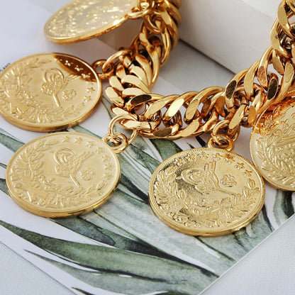 Turkish Couple Round Coin Bracelet Golden Muslim Islam Bracelet 21cm Fashion Personality Charm Jewelry Party Gift Wholesale