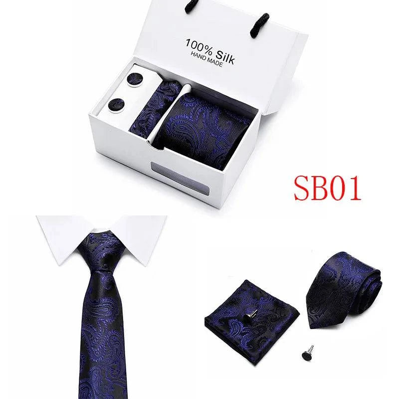 New Plaid men ties set Extra Long Size 145cm*7.5cm Necktie navy blue Paisley Silk Jacquard Woven Neck Tie Suit Wedding Party