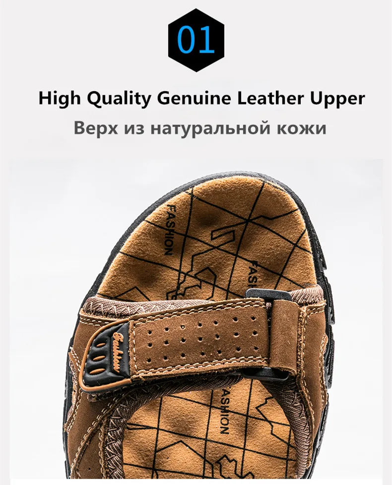 Brand Classic Mens Sandals Summer Genuine Leather Sandals Men Outdoor Casual Lightweight Sandal Fashion Men Sneakers Size 38-46