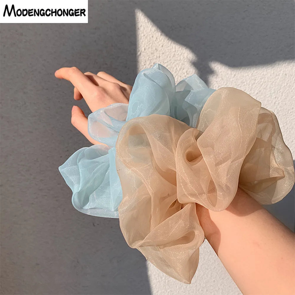 2020Korea Big Size Organza Hair Scrunchies For Women Elastic Hair Bands Girls Headwear Ponytail Holder Hair Tie Hair Accessories