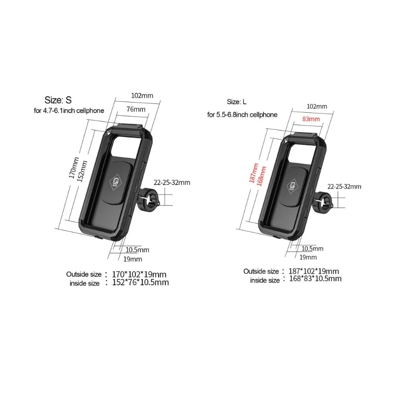 Waterproof Mobile Bike Phone Case Bicycle Motorcycle Phone Holder Handlebar Rear View Mirror Installation For 4.7-6.8 inch Phone