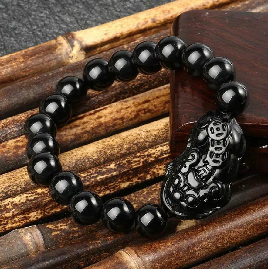 Unisex Men Pixiu Charms Ring Bracelet Chinese Feng Shui Amulet Wealth and Lucky Open Adjustable Ring Bead Bracelet - MarvelouStoree