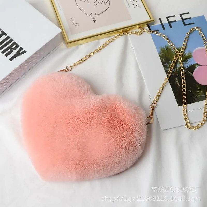 Women's Heart Shaped Faux Fur Crossbody Wallet - MarvelouStoree