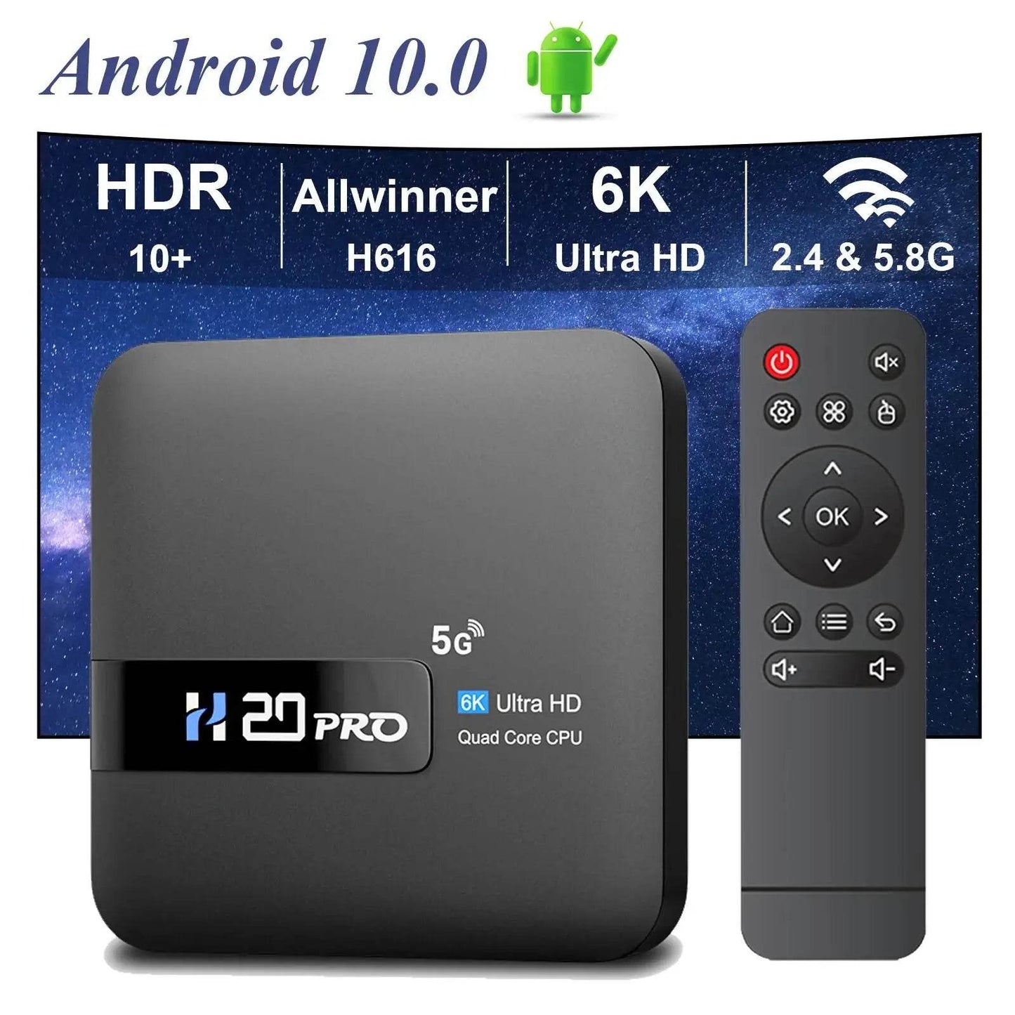 original HONGTOP H20PRO Smart TV Box WiFi6 Android 10 6K 4K 3D Media Player TV Box Android 2.4G&5G WIFI Very Fast 1080P Set Top Box - MarvelouStoree