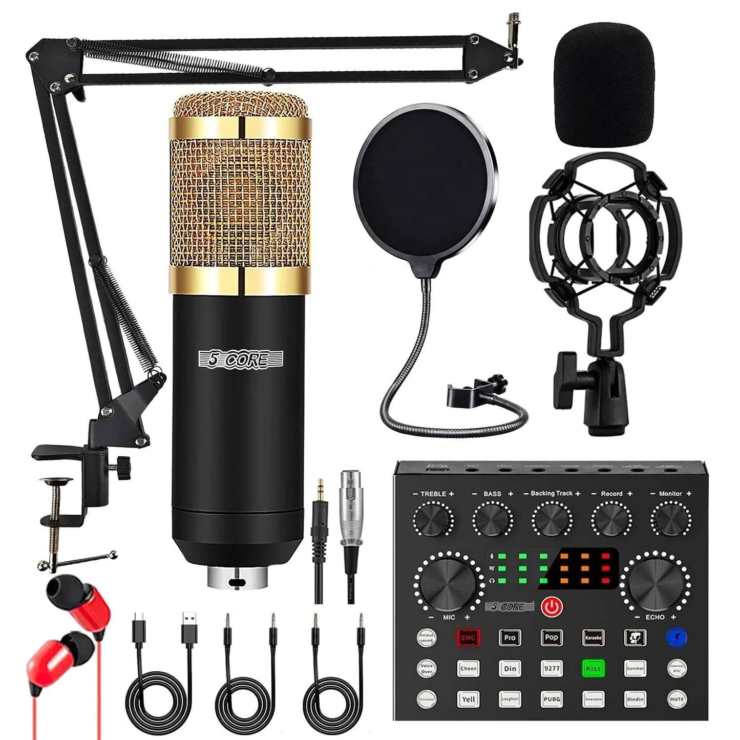 5Core Recording Microphone Podcast Bundle Professional Condenser Cardioid Mic Kit w Boom Arm - MarvelouStoree