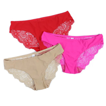 Women Lace Panties Seamless Cotton Panty Hollow Out Briefs Cozy Breathable Lingerie Ladies Thong Plus Size 1pcs Underwear