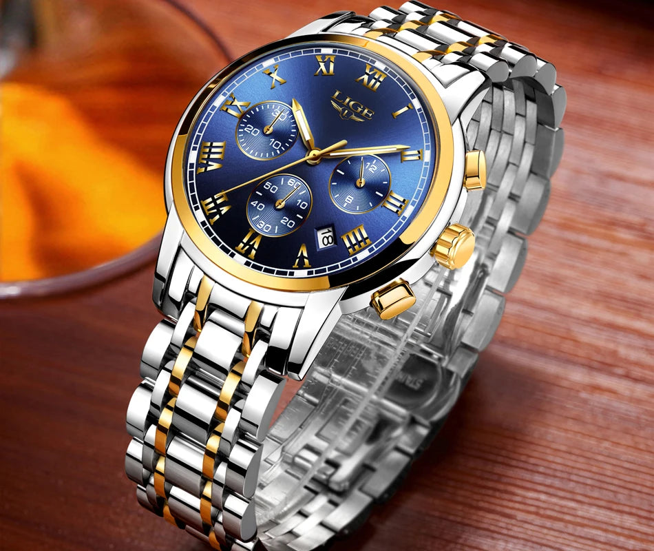 Relojes Hombre 2022 LIGE New Watches Men Luxury Brand Chronograph Male Sport Watches Waterproof Stainless Steel Quartz Men Watch