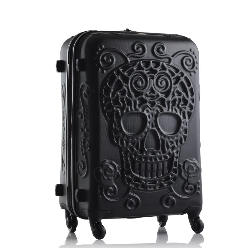 Carrylove 20"24"28" Inch Large Expandable Skull Suitcase 3 Pieces Trolley Case Rolling Luggage Bag Set