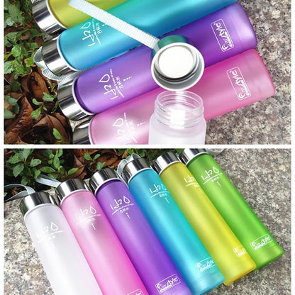 Creative Candy Color Portable Leak-proof Water Bottles Frosted Sport Unbreakable Plastic Lemon Juice Storage Bottle Drinkware