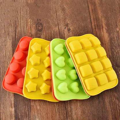 12 Grid Silicone Chocolate Mold Tray Creative Star/Heart/Round/Square Shaped Ice Cube Cake decoration Mold