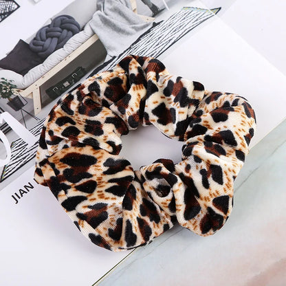 Women Velvet Hair Scrunchies Hair Tie Ponytail Holder Simple Stretch Pure Color Leopard Elastic Hair Band Girls Hair Accessories