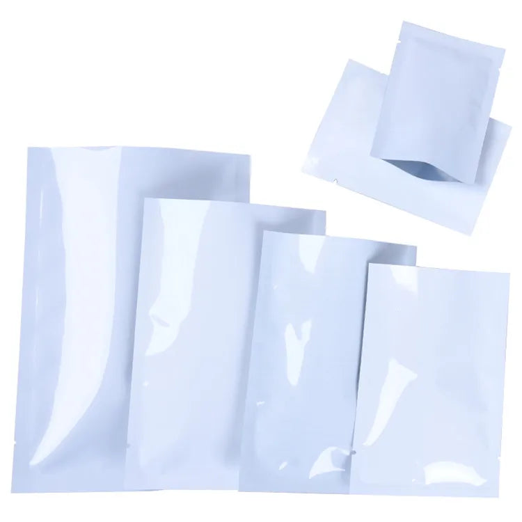 100PCS Open Top Glossy White Aluminum Foil Gift Pouches DIY Heat Sealing Spice Herbal Medicine Powder Shampoo Trial Storage Bags