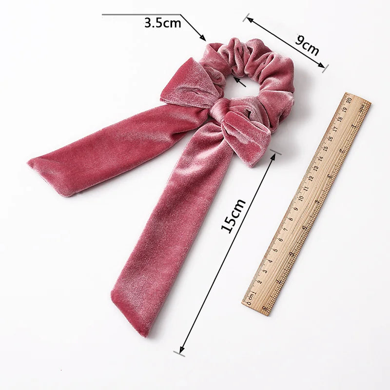 For Women Hair Ties Soft Hair Scrunchie Bow Velvet Elastic Lady Ribbon Elastic Hair Band Girls Gum Head Band New Hair Accessorie