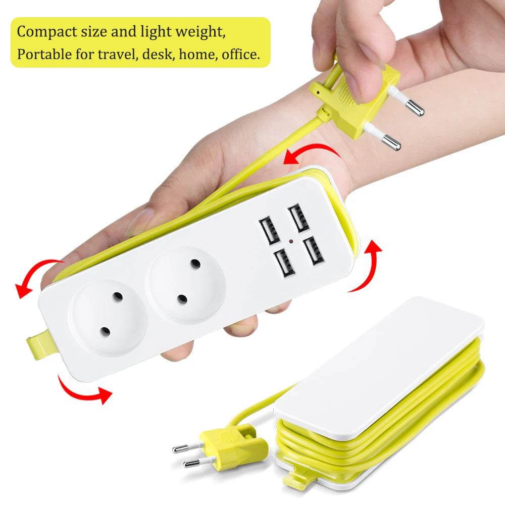 Rdxone EU plug Travel Power Strip Portable Extension Socket Outlet with 4 USB Wall Charger Smart Desktop Socket - MarvelouStoree