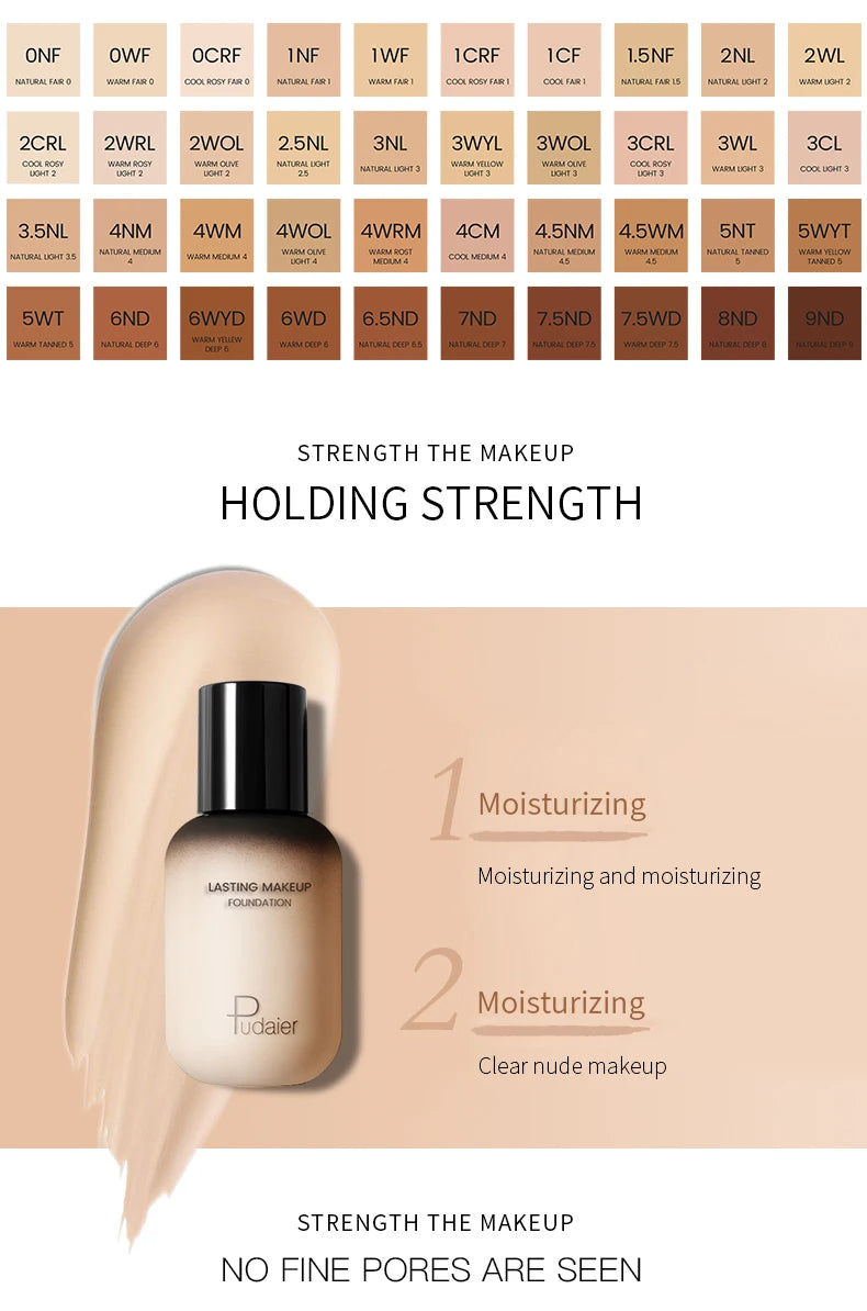 Pudaier 40ml Professional Concealing Makeup Matte Tonal Base Liquid Cosmetics Foundation Cream For Face Full Coverage