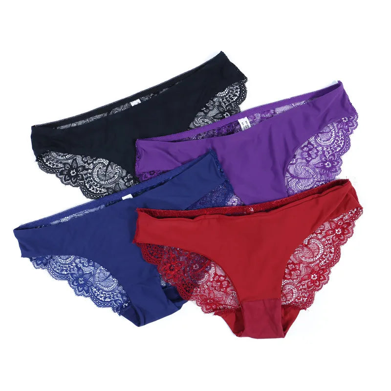 Women Lace Panties Seamless Cotton Panty Hollow Out Briefs Cozy Breathable Lingerie Ladies Thong Plus Size 1pcs Underwear