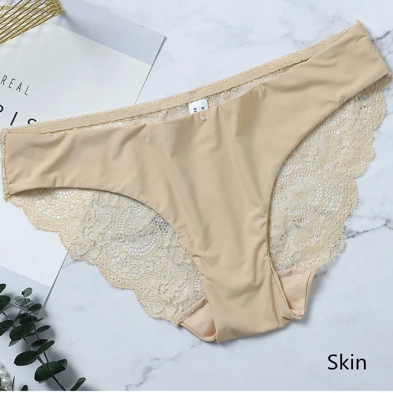 Women Lace Panties Seamless Cotton Panty Hollow Out Briefs Cozy Breathable Lingerie Ladies Thong Plus Size 1pcs Underwear