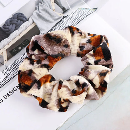 Women Velvet Hair Scrunchies Hair Tie Ponytail Holder Simple Stretch Pure Color Leopard Elastic Hair Band Girls Hair Accessories