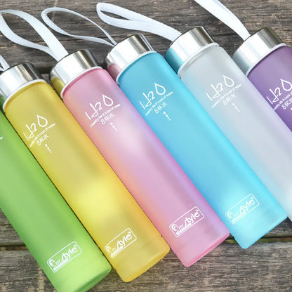 Creative Candy Color Portable Leak-proof Water Bottles Frosted Sport Unbreakable Plastic Lemon Juice Storage Bottle Drinkware