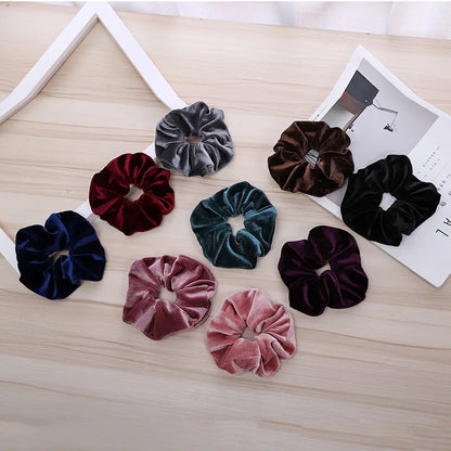 Women Velvet Hair Scrunchies Hair Tie Ponytail Holder Simple Stretch Pure Color Leopard Elastic Hair Band Girls Hair Accessories