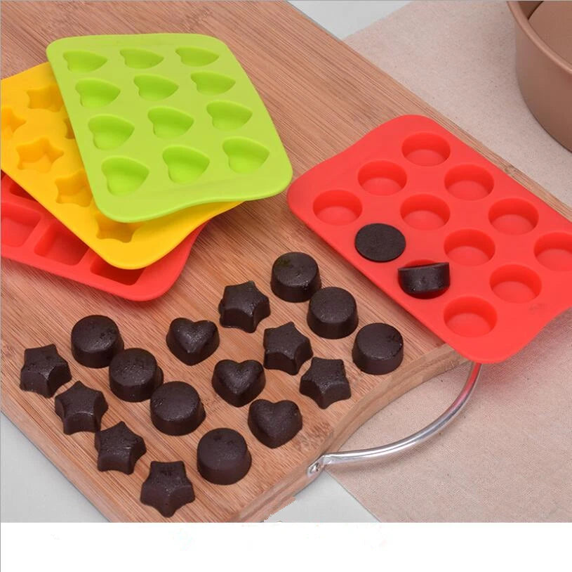 12 Grid Silicone Chocolate Mold Tray Creative Star/Heart/Round/Square Shaped Ice Cube Cake decoration Mold