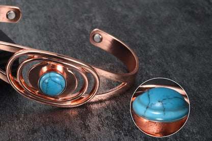 Vinterly Magnetic Pure Copper Bracelets Blue Stone Oval Adjustable Open Cuff Health Bangles Charm Jewelry for Women Resizable