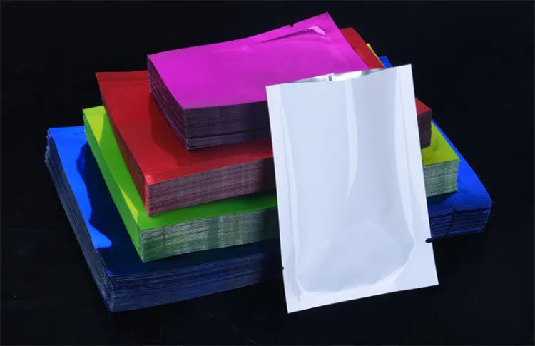 100PCS Open Top Glossy White Aluminum Foil Gift Pouches DIY Heat Sealing Spice Herbal Medicine Powder Shampoo Trial Storage Bags