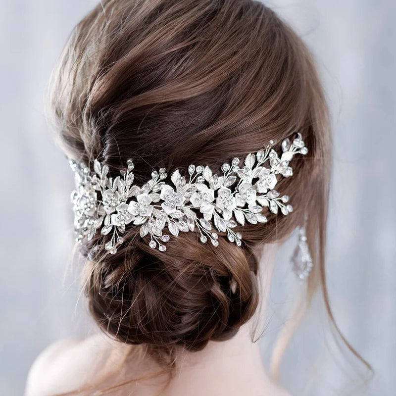 Flower Headband Wedding Hair Accessories Rhinestone Flower Bridal Tiara Headband Hair Comb Hairpins Wedding Hair Jewelry