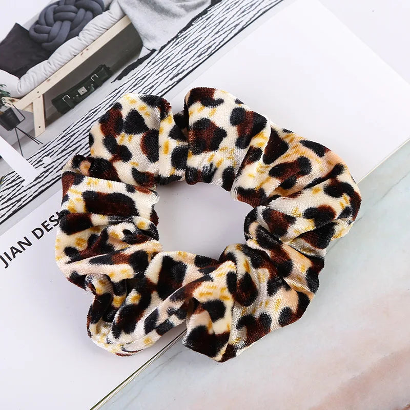 Women Velvet Hair Scrunchies Hair Tie Ponytail Holder Simple Stretch Pure Color Leopard Elastic Hair Band Girls Hair Accessories