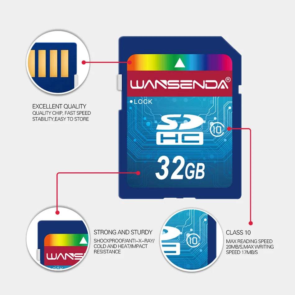 Original Wansenda Full Size SD Card 4GB 8GB 16GB 32GB 64GB Flash Memory Card SDHC SDXC Card for Digital Devices File Storage - MarvelouStoree