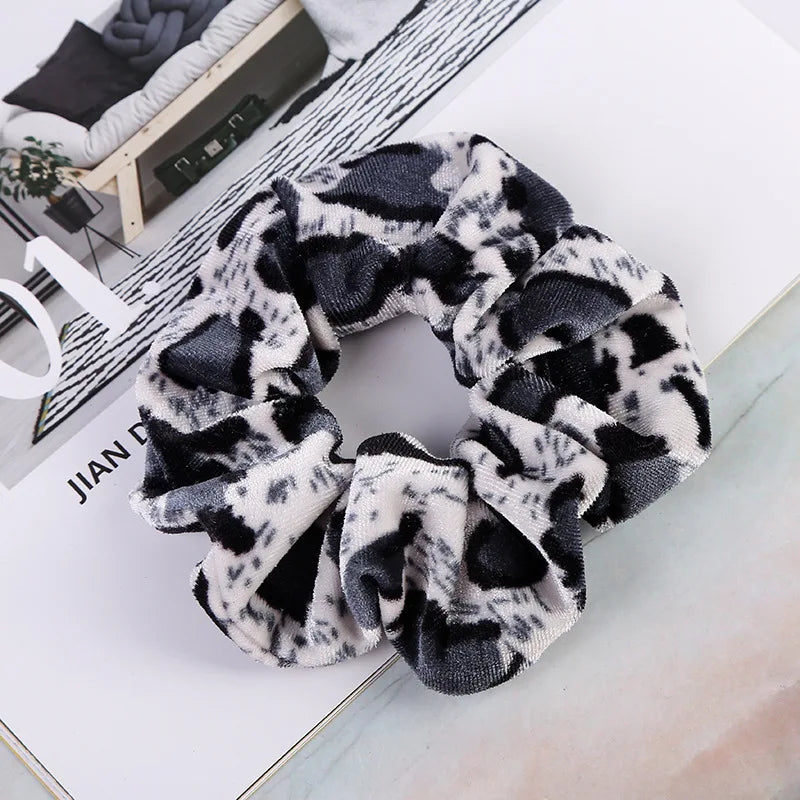 Women Velvet Hair Scrunchies Hair Tie Ponytail Holder Simple Stretch Pure Color Leopard Elastic Hair Band Girls Hair Accessories