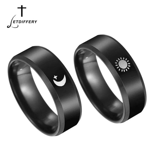 Letdiffery Black Titanium Stainless Steel Ring Sun Moon Star Islam Religious Couples Rings Game of Thrones Power Lovers Jewelry - MarvelouStoree