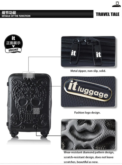 Carrylove 20"24"28" Inch Large Expandable Skull Suitcase 3 Pieces Trolley Case Rolling Luggage Bag Set