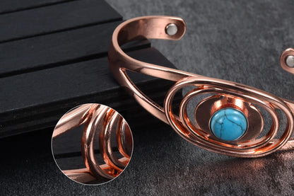 Vinterly Magnetic Pure Copper Bracelets Blue Stone Oval Adjustable Open Cuff Health Bangles Charm Jewelry for Women Resizable