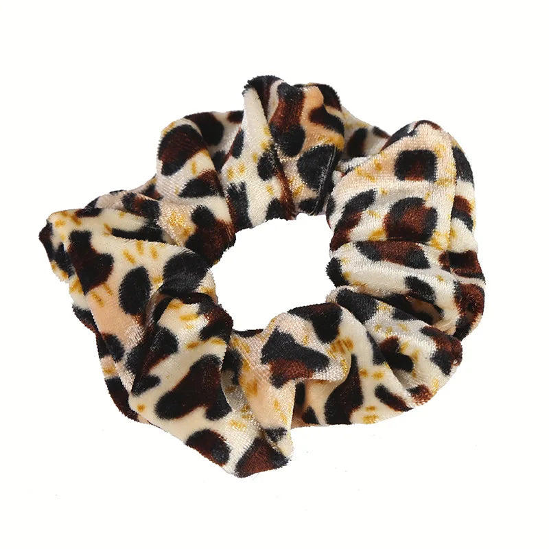 Women Velvet Hair Scrunchies Hair Tie Ponytail Holder Simple Stretch Pure Color Leopard Elastic Hair Band Girls Hair Accessories