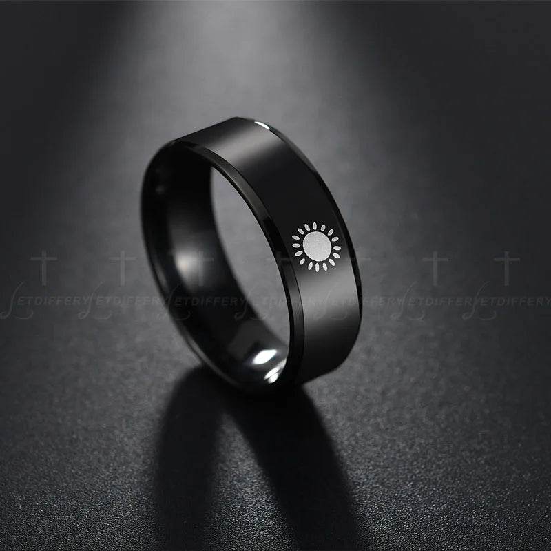 Letdiffery Black Titanium Stainless Steel Ring Sun Moon Star Islam Religious Couples Rings Game of Thrones Power Lovers Jewelry - MarvelouStoree