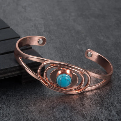 Vinterly Magnetic Pure Copper Bracelets Blue Stone Oval Adjustable Open Cuff Health Bangles Charm Jewelry for Women Resizable