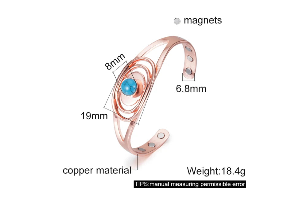 Vinterly Magnetic Pure Copper Bracelets Blue Stone Oval Adjustable Open Cuff Health Bangles Charm Jewelry for Women Resizable