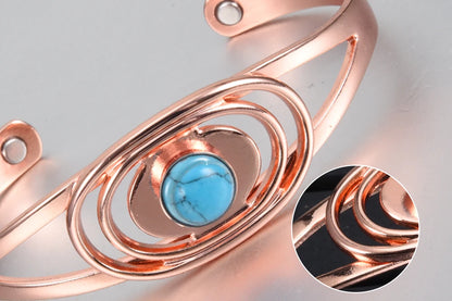 Vinterly Magnetic Pure Copper Bracelets Blue Stone Oval Adjustable Open Cuff Health Bangles Charm Jewelry for Women Resizable