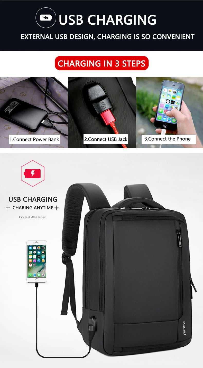 USB Charging Waterproof Business Travel bag Multifunction Anti-theft 14 15.6" inch Laptop Backpack Boys School bags Backpacks