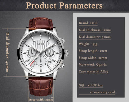 New LIGE Men's Watches Top Brand Luxury Men Wrist Watch Man Leather Quartz Watch Sports Waterproof Male Clock Relogio Masculino - MarvelouStore