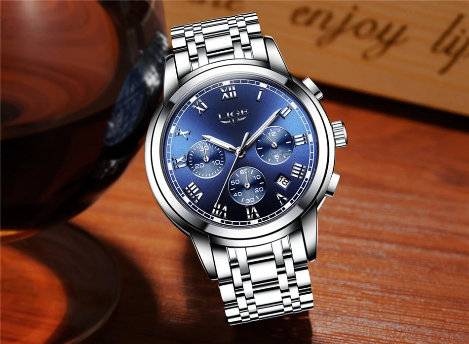 Relojes Hombre 2022 LIGE New Watches Men Luxury Brand Chronograph Male Sport Watches Waterproof Stainless Steel Quartz Men Watch