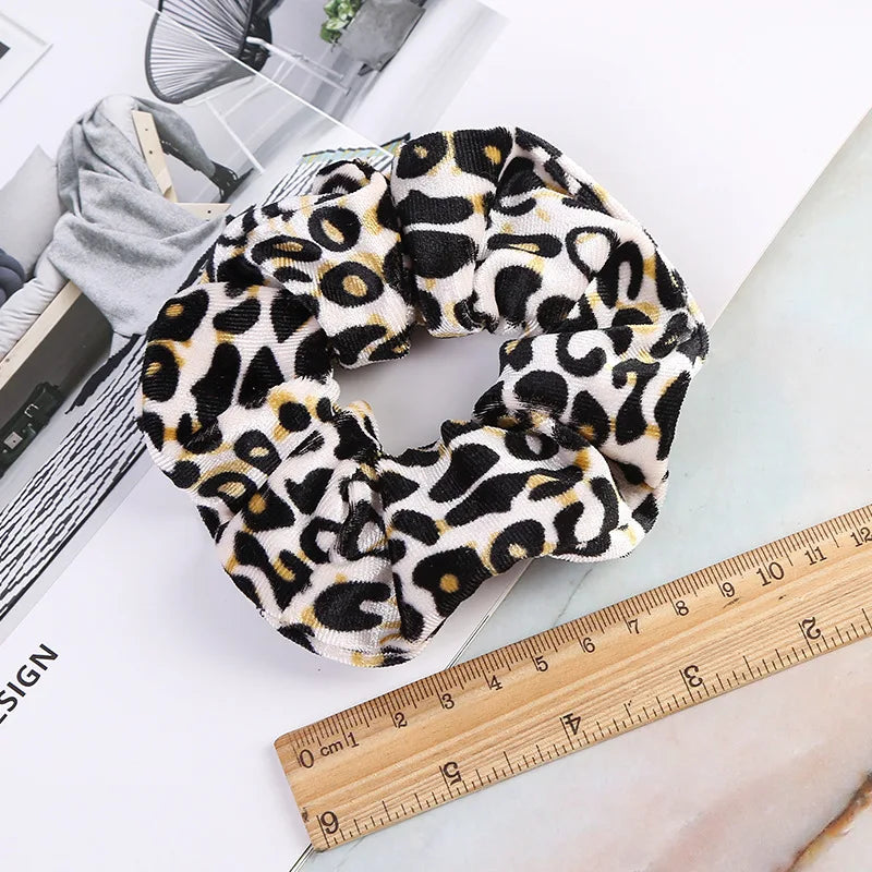 Women Velvet Hair Scrunchies Hair Tie Ponytail Holder Simple Stretch Pure Color Leopard Elastic Hair Band Girls Hair Accessories