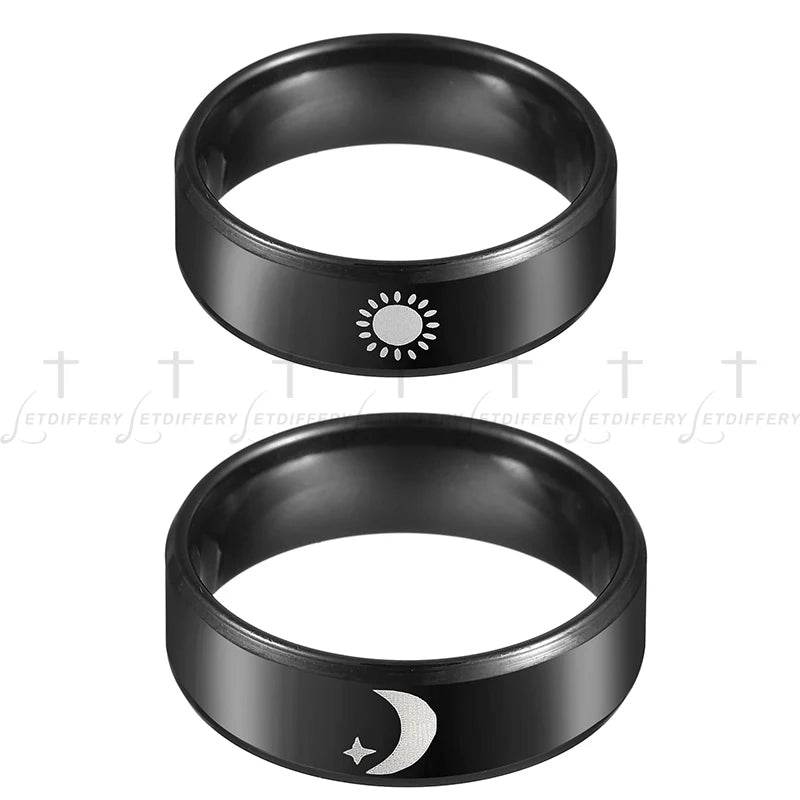 Letdiffery Black Titanium Stainless Steel Ring Sun Moon Star Islam Religious Couples Rings Game of Thrones Power Lovers Jewelry - MarvelouStoree