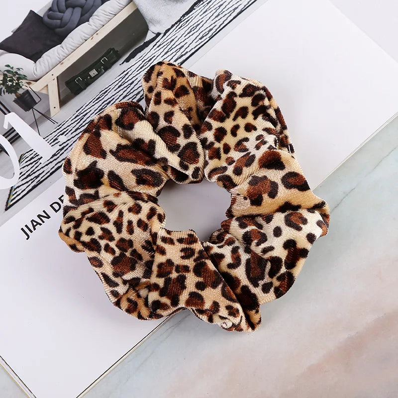 Women Velvet Hair Scrunchies Hair Tie Ponytail Holder Simple Stretch Pure Color Leopard Elastic Hair Band Girls Hair Accessories