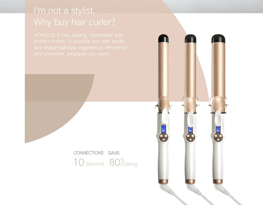 2023 New Real Electric Professional Ceramic Hair Curler Lcd Curling Iron Roller Curls Wand Waver Fashion Styling Tools