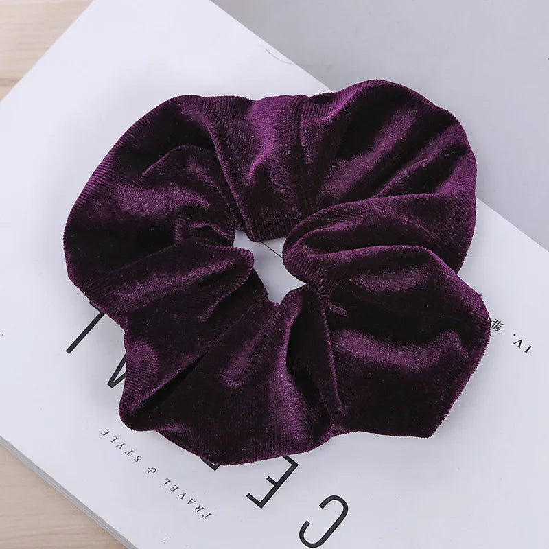 Women Velvet Hair Scrunchies Hair Tie Ponytail Holder Simple Stretch Pure Color Leopard Elastic Hair Band Girls Hair Accessories