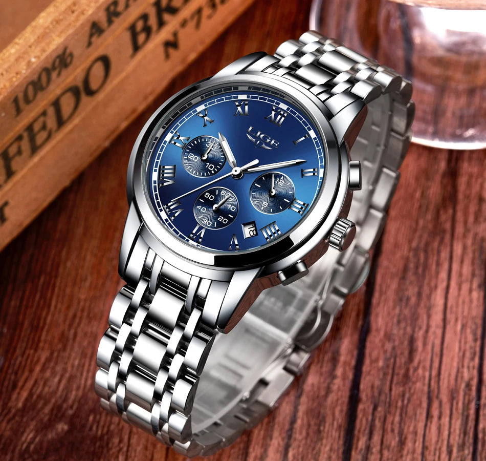 Relojes Hombre 2022 LIGE New Watches Men Luxury Brand Chronograph Male Sport Watches Waterproof Stainless Steel Quartz Men Watch